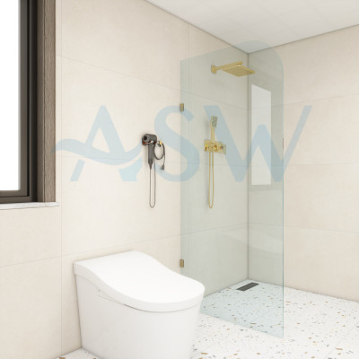 Frameless Shower Screen Fixed Free Standing Panel 2050H with Radius corner 200mm