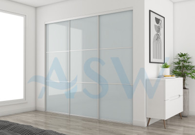 Fully Framed Sliding Wardrobe Doors Greenish white Glass with Horizontal Strips