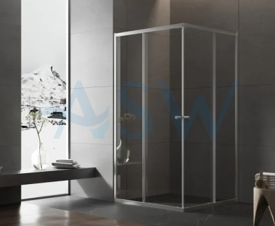 Semi Frameless Shower Screen Corner Entry with Double Sliding Doors 2000H Adjustable