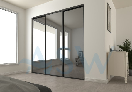Fully Framed Sliding Wardrobe Doors Grey Mirror