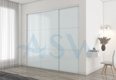 Frameless Sliding Wardrobe Doors Greenish White Glass With Horizontal Strips