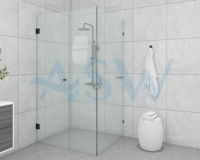 Frameless Shower screen Corner Door hinged from wall & Infill & Return 2050H