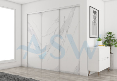 Slim Line Framed Sliding Wardrobe Doors Textured Marble Finish