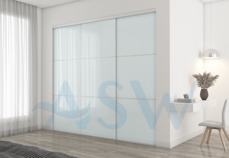 Frameless Sliding Wardrobe Doors Greenish White Glass With Horizontal Strips