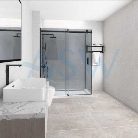 Frameless Shower Screen Corner Fixed Panel & Sliding Door & Return Grey Glass 2000H