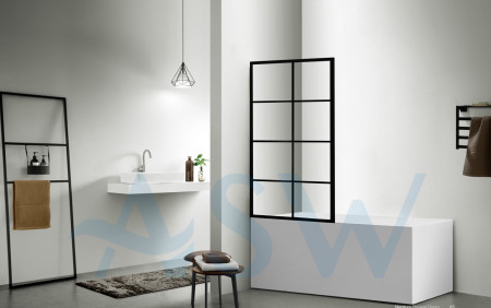 Fully Framed Shower Screen Bathtub Panel Black Frame 8 Sections 8mm 1500H
