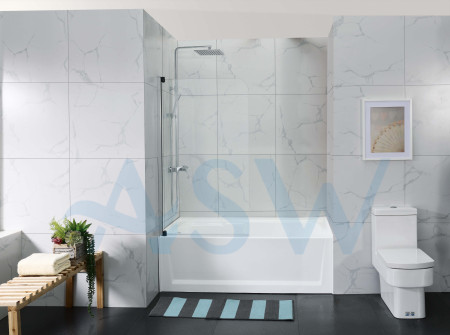 Frameless Shower Screen Pivot Swing Panel with curved corner Bathtub 1500H x 850W 6mm