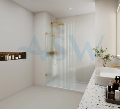 Frameless Shower Screen Fluted Glass Fixed Free Standing Panel 2000H pre-drilled holes