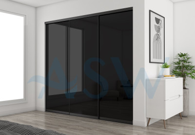 Slim Line Framed Sliding Wardrobe Doors Black Glass Finish