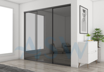 Slim Line Framed Sliding Wardrobe Doors Grey Mirror