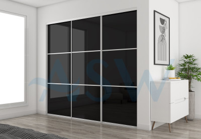 Fully Framed Sliding Wardrobe Doors Black Glass with Horizontal Strips