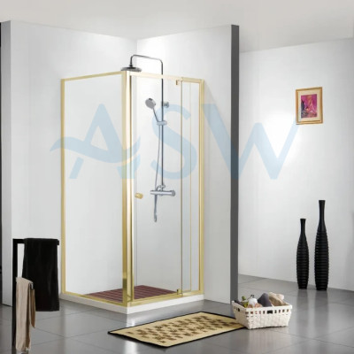 Semi Frameless Shower Screen Corner With Pivot Door and Return 2000H Adjustable (Light Gold, Brushed Nickel, Gun Metal)
