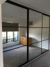 Fully Framed Sliding Wardrobe Doors Mirror with Horizontal Strips