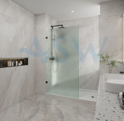 Frameless Shower Screen Frosted Glass Fixed Free Standing Panel 2000H pre-drilled holes