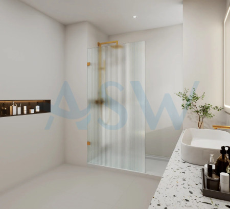 Frameless Shower Screen Fluted Glass Fixed Free Standing Panel 2000H pre-drilled holes