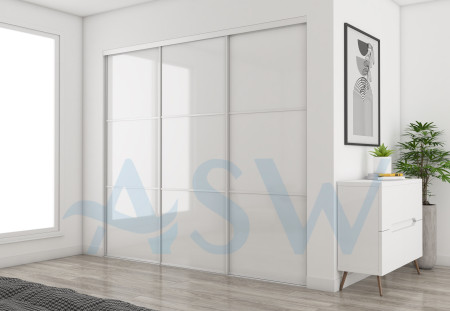 Fully Framed Sliding Wardrobe Doors Super White Glass with Horizontal Strips