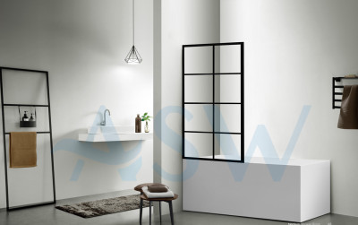 Fully Framed Shower Screen Bathtub Panel Black Frame 8 Sections 8mm 1500H