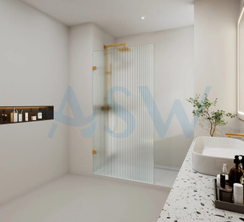 Frameless Shower Screen Fluted Glass Fixed Free Standing Panel 2000H pre-drilled holes