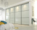 Fully Framed Sliding Wardrobe Doors Greenish white Glass with Horizontal Strips