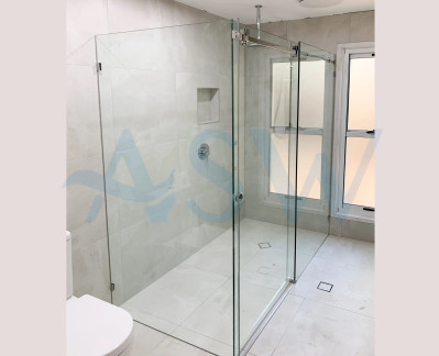 Frameless Shower Screen Corner Fixed Panel & Sliding Door & Return 2050H