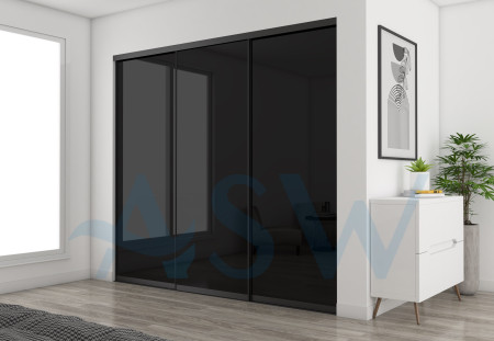 Slim Line Framed Sliding Wardrobe Doors Black Glass Finish