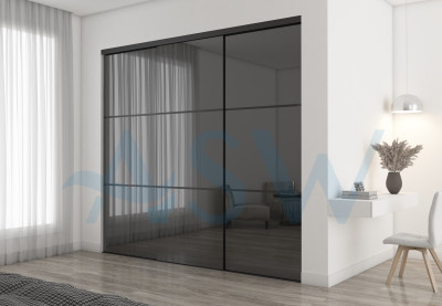 Frameless Sliding Wardrobe Doors Grey Mirror with Horizontal Strips