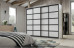 Slim Line Framed Sliding Wardrobe Doors Super white Glass With Horizontal Strips