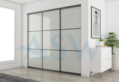 Slim Line Framed Sliding Wardrobe Doors Greenish White Glass with Horizontal Strips