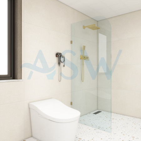 Frameless Shower Screen Fixed Free Standing Panel 2050H with Radius corner 200mm